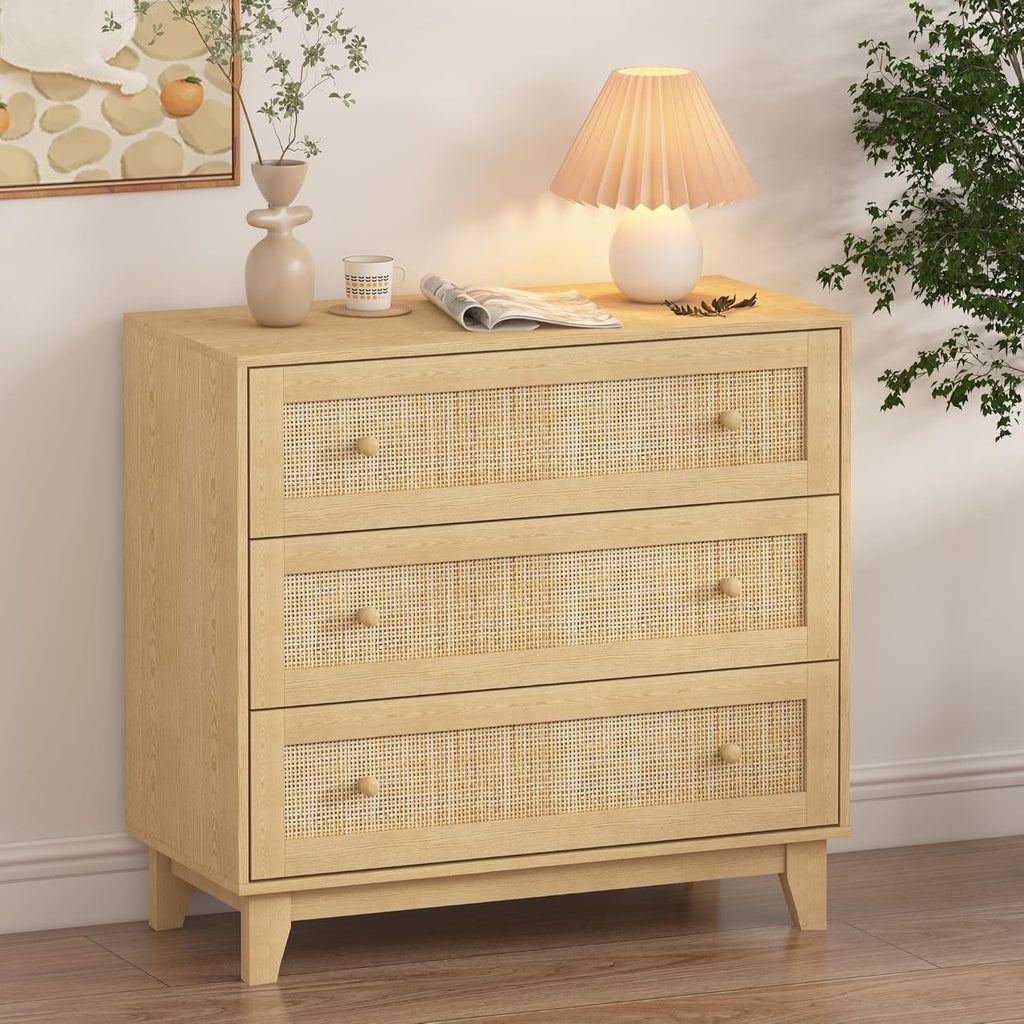 3 Drawer Natural Rattan Wood Dresser O98471