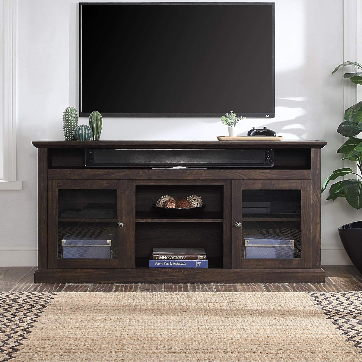 TV Stand with Open Storage Shelves and Cabinets H13932