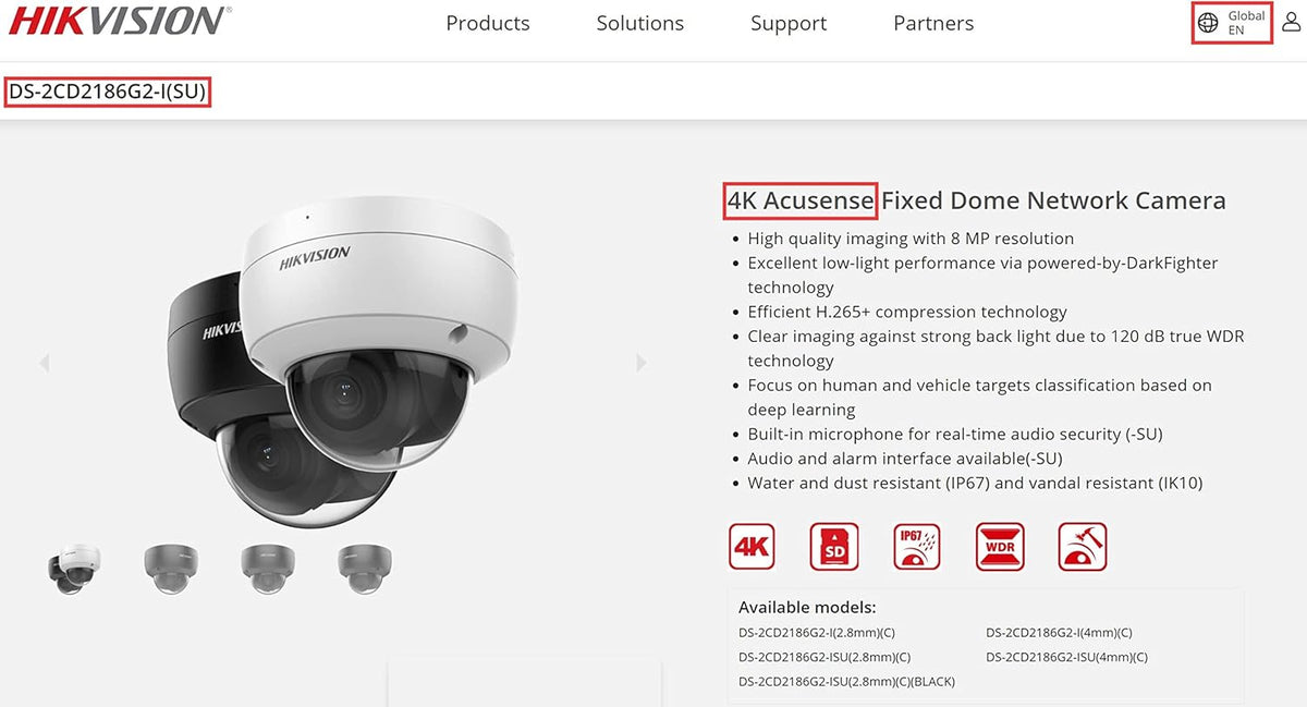 4K Acusense Fixed Dome Network Camera with 2.8mm Lens H385458
