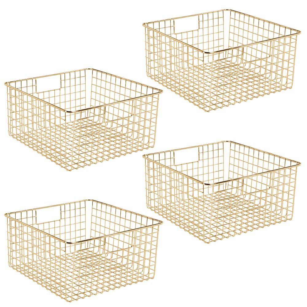 4 Pack Metal Wire Food Storage Organizer Bin, Soft Brass C603