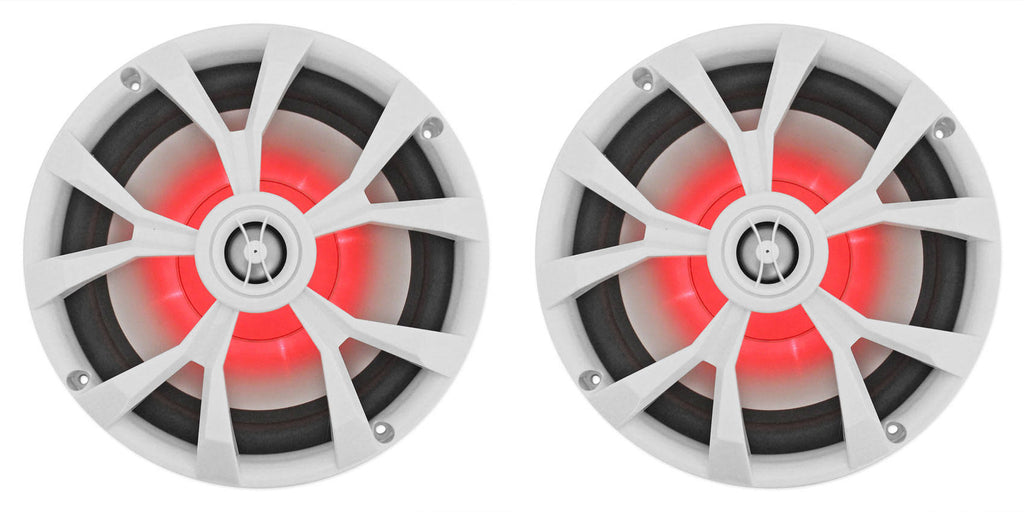 8x22 900 Watt White 2-Way Marine Boat Speakers with LED I7581