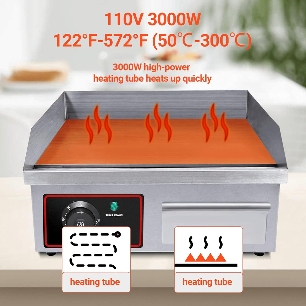 Electric Countertop Griddle Grill 3000W Stainless Steel V982208