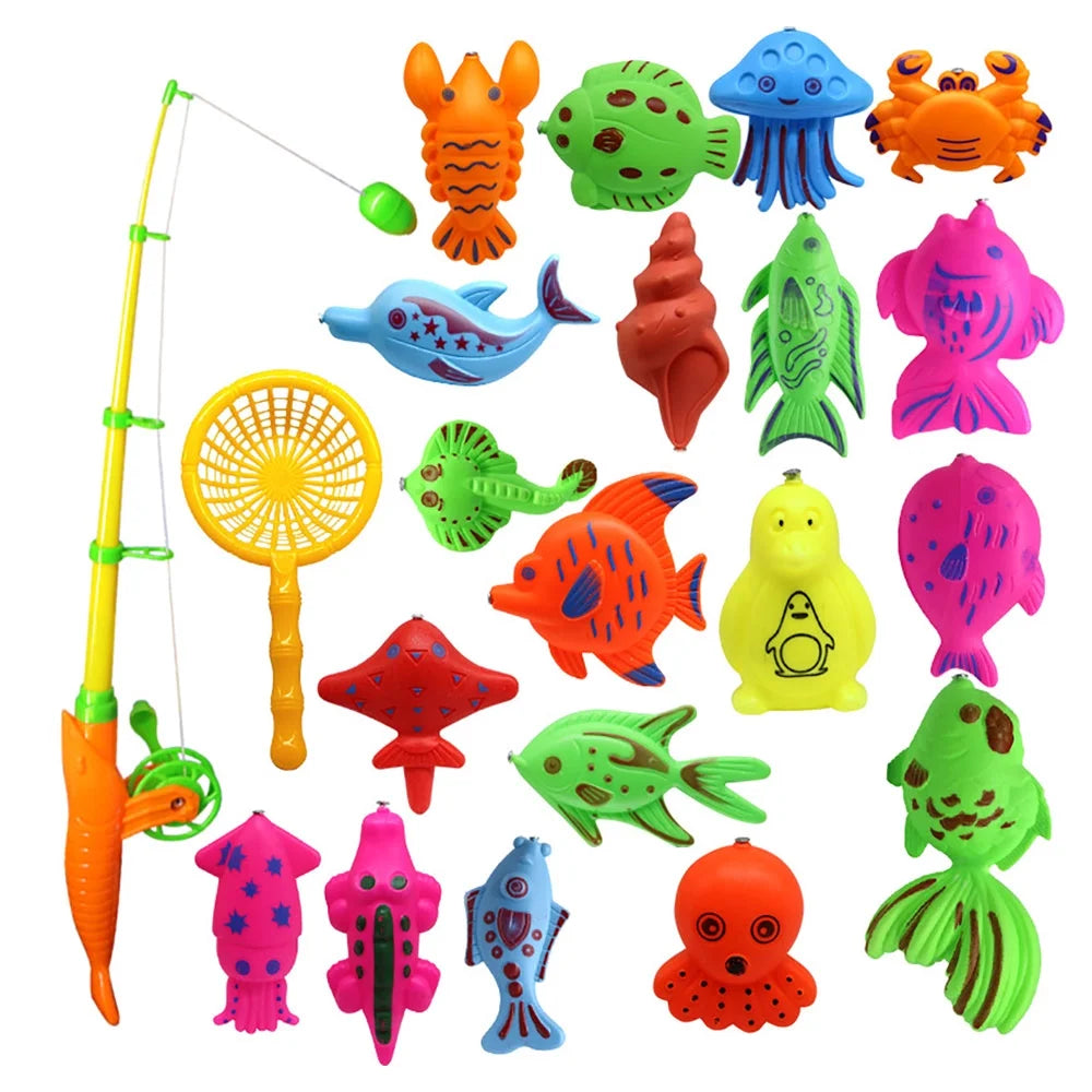 22 Pcs Magnetic Fishing Toys with Telescopic Fishing Rod Net N6185