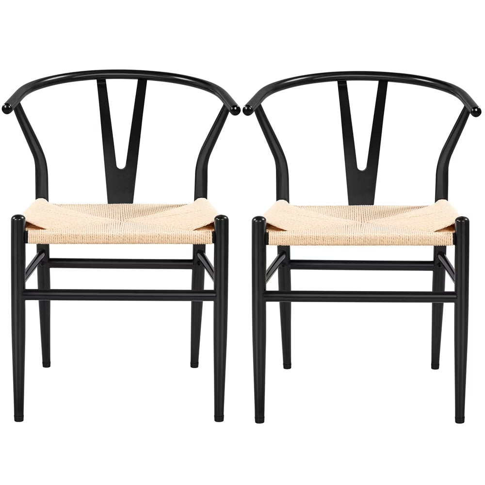 Set of 2 Black Metal Dining Chair with Y-Shaped Backrest X511378