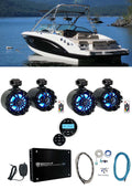 6.5" LED Swivel Black Marine Wakeboard Speakers with Receiver Amp Wires O352