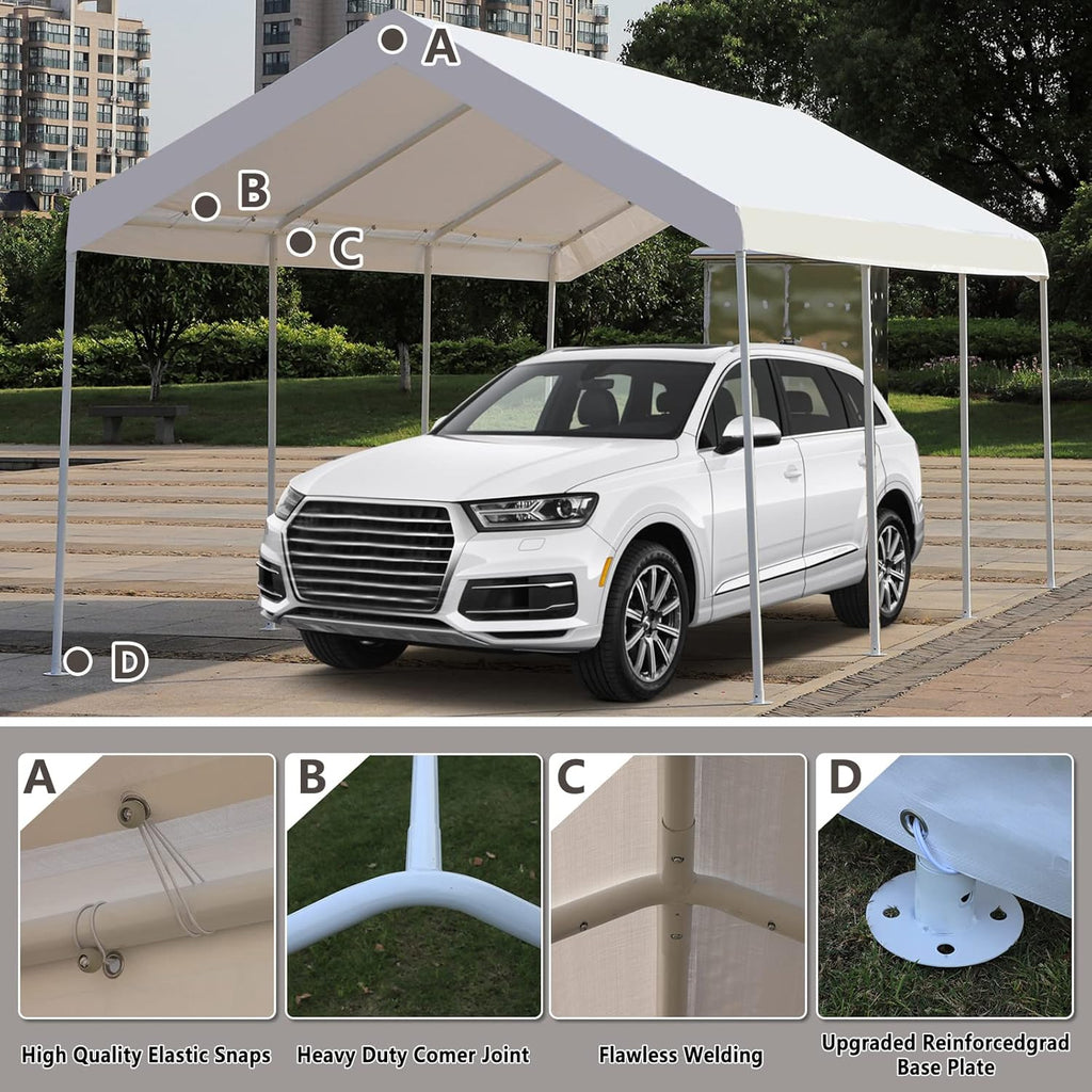 10x20 ft Heavy Duty Carport Car Canopy with Removable Sidewalls and Doors C758434
