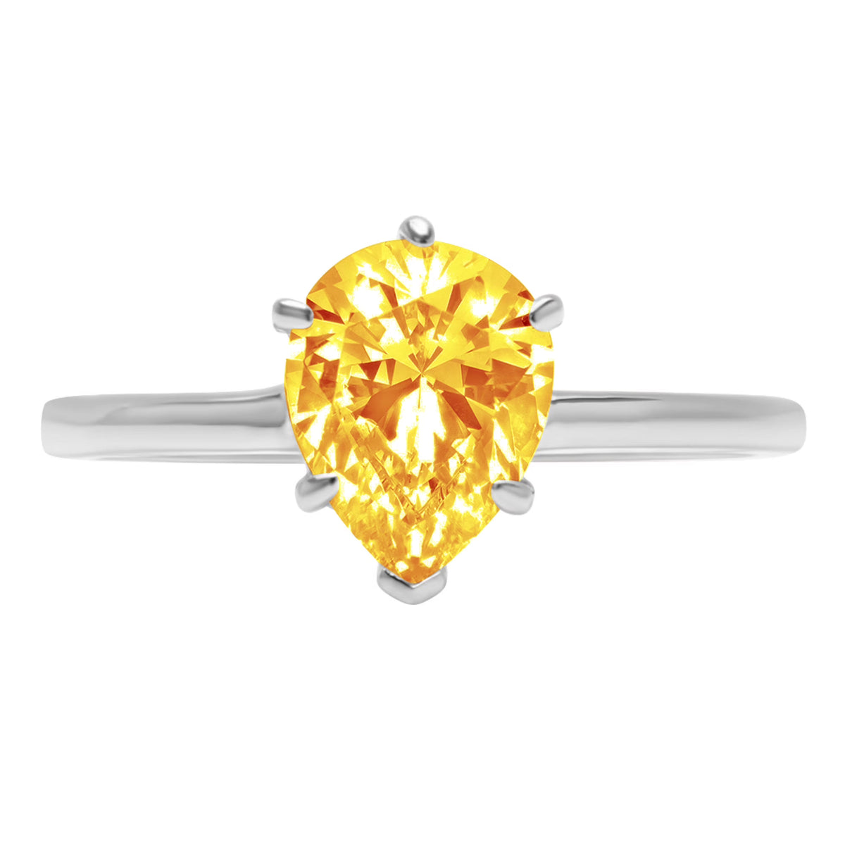 1.5ct Pear Cut Yellow Natural Citrine 18k White Gold Solitaire Ring Size 3.5 V14146