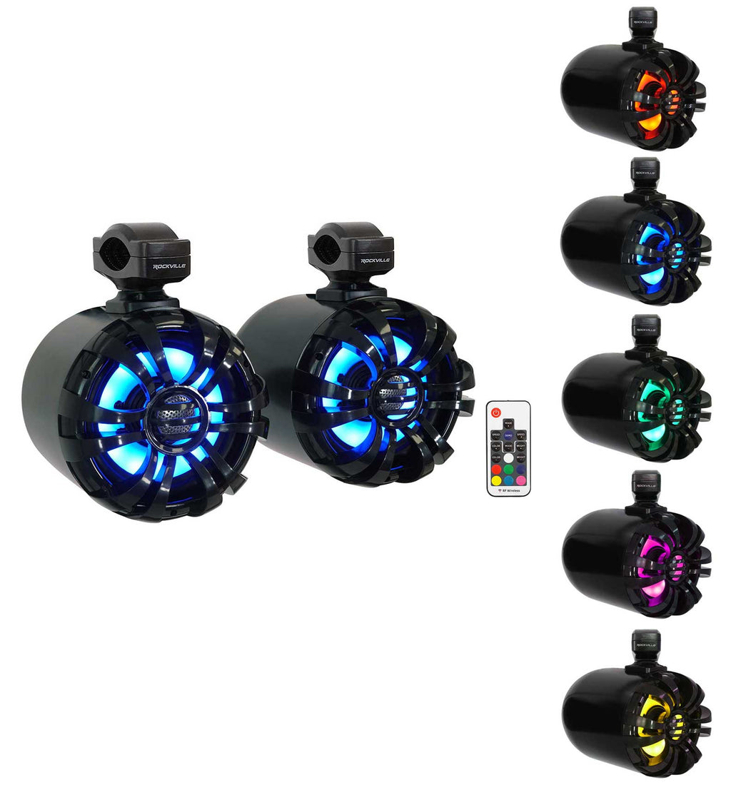 6.5" LED Swivel Black Marine Wakeboard Speakers with Receiver Amp Wires O352