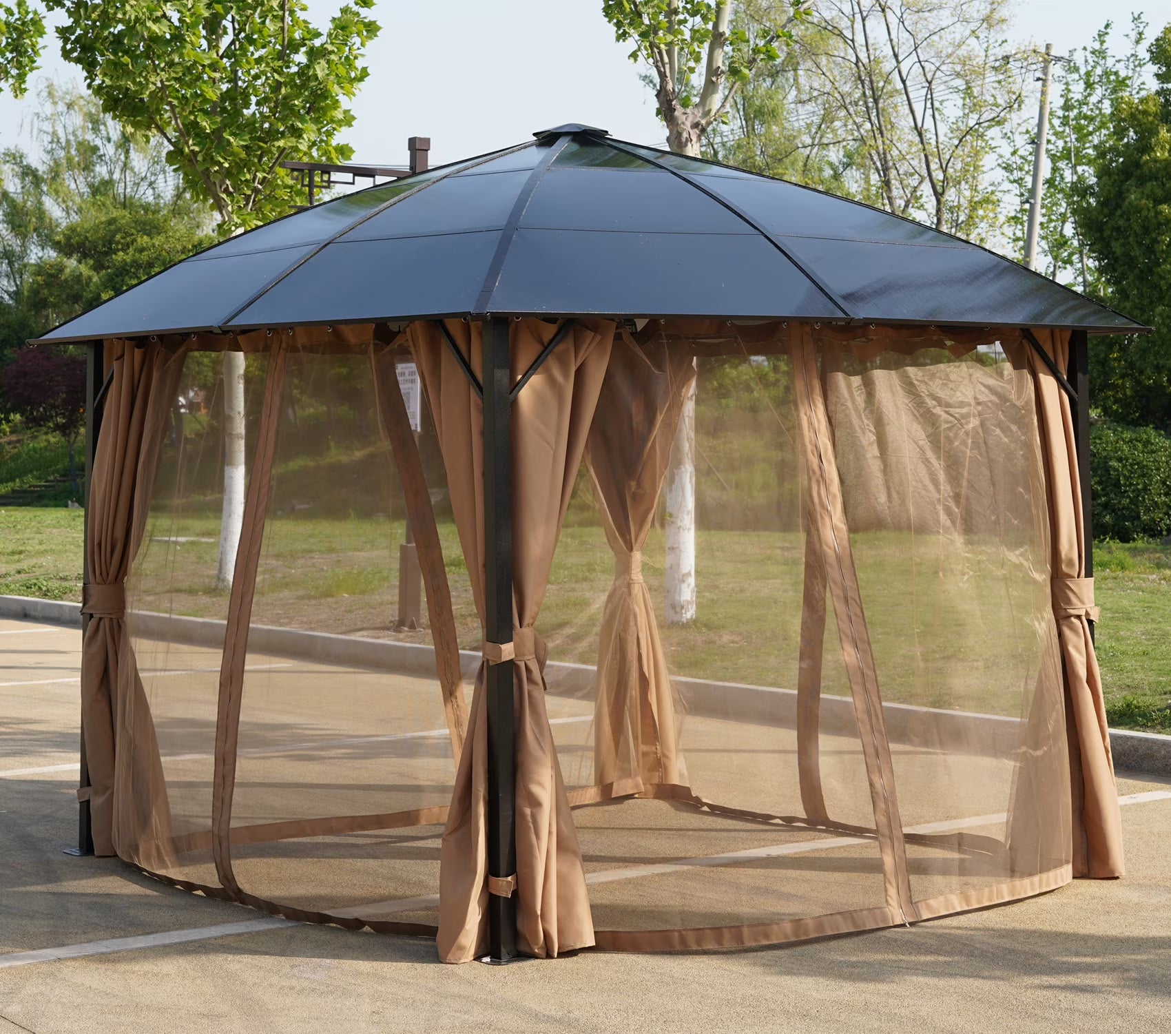 10' x 10' Outdoor Hardtop Gazebo with Netting and Curtains A8768