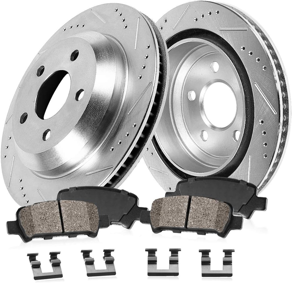 REAR 345mm D/S 5 Lug Rotors + Ceramic Brake Pads + Clips O578205