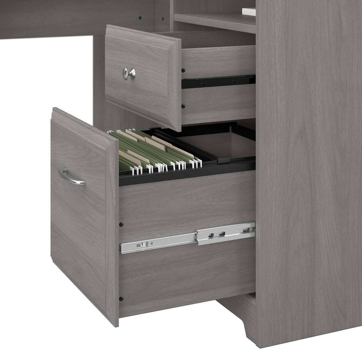 60W L Shaped Computer Desk with Mid Back Leather Box Chair in Modern Gray O502