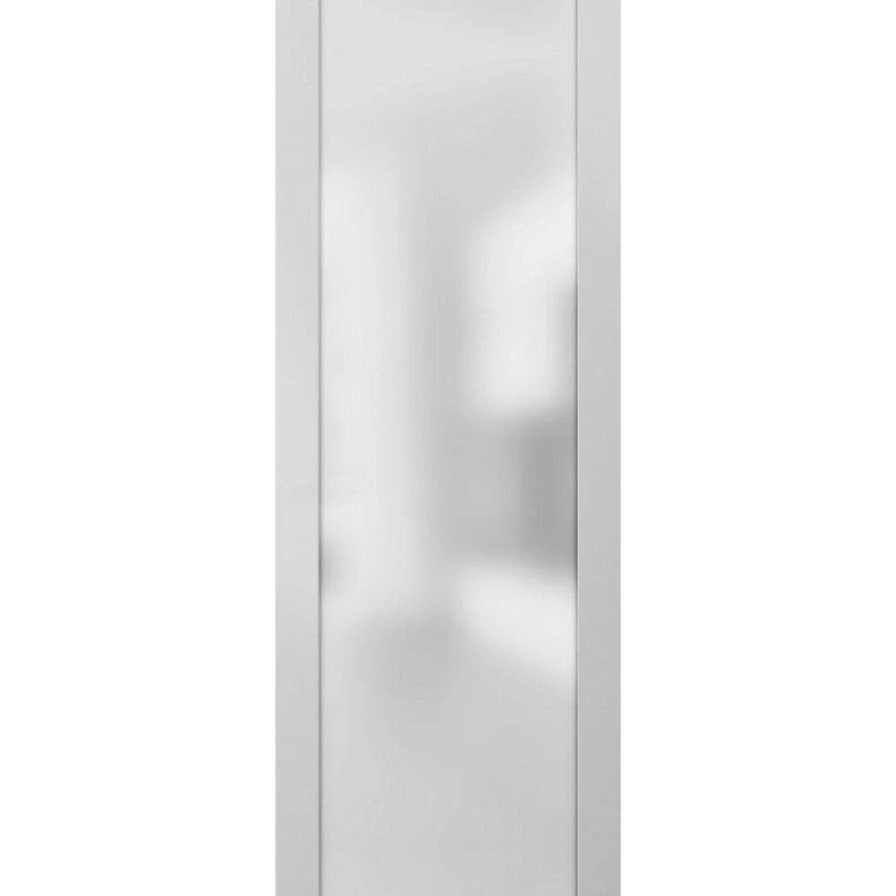 Slab Barn Door Panel Frosted Glass Lite White Silk 28x22 x 80x22 I974