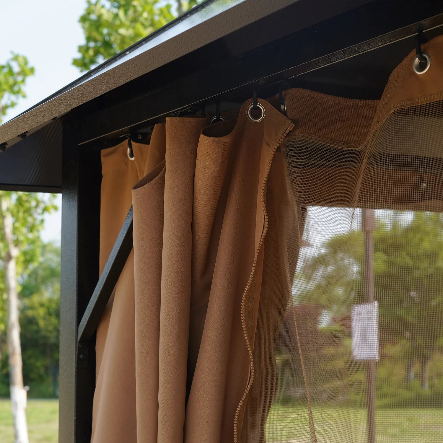 10' x 10' Outdoor Hardtop Gazebo with Netting and Curtains A8768