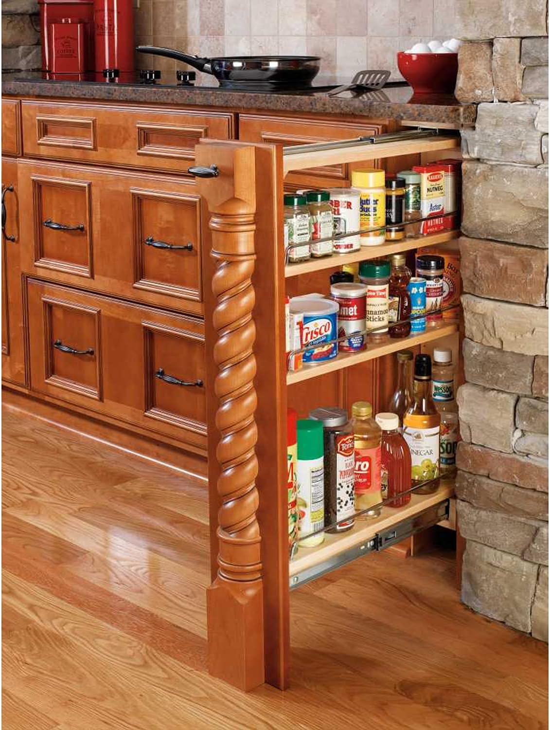 3 Wood Base Cabinet Pullout Filler Organizer with Adjustable Shelves N44194