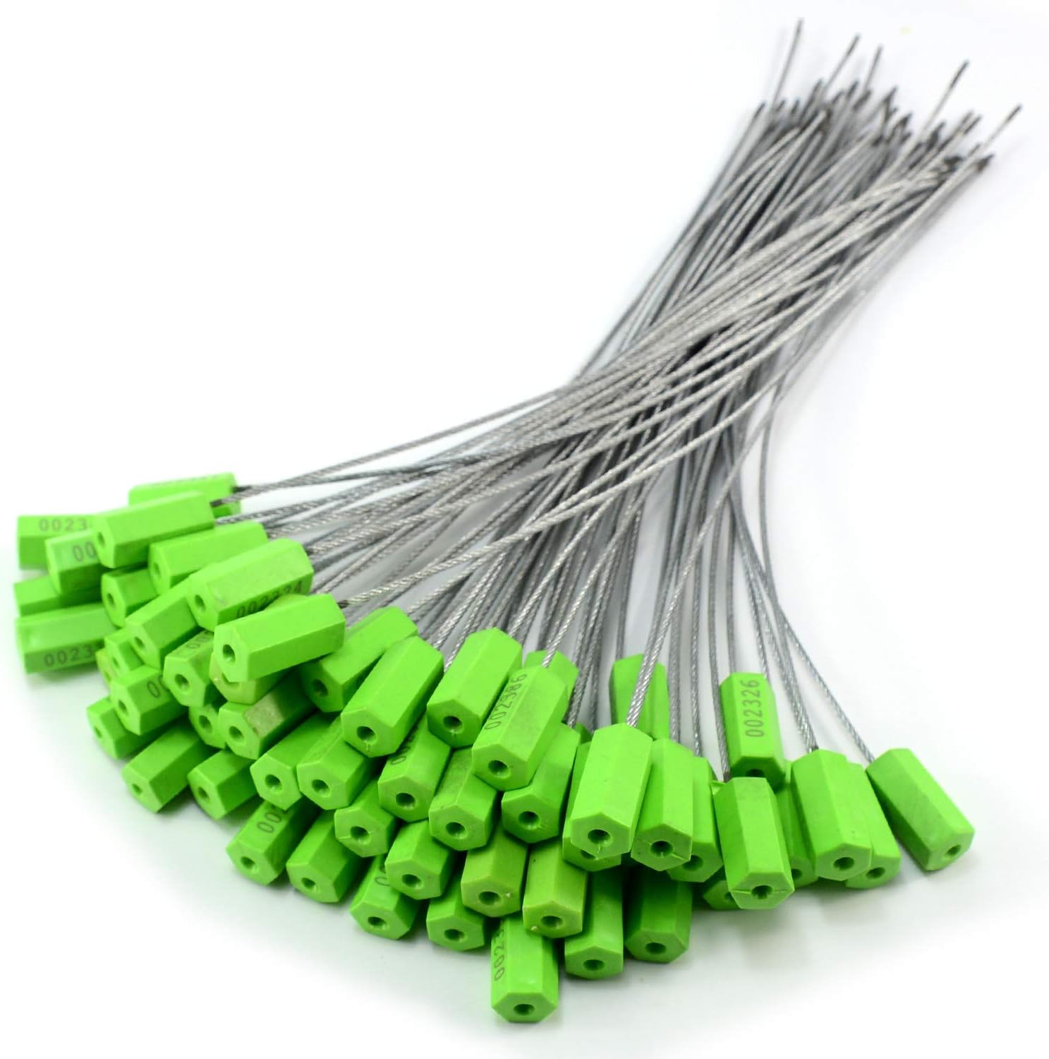 Green Steel Security Cable Wire Seals Numbered Anti-Tamper Tags Pack of 100 I847621