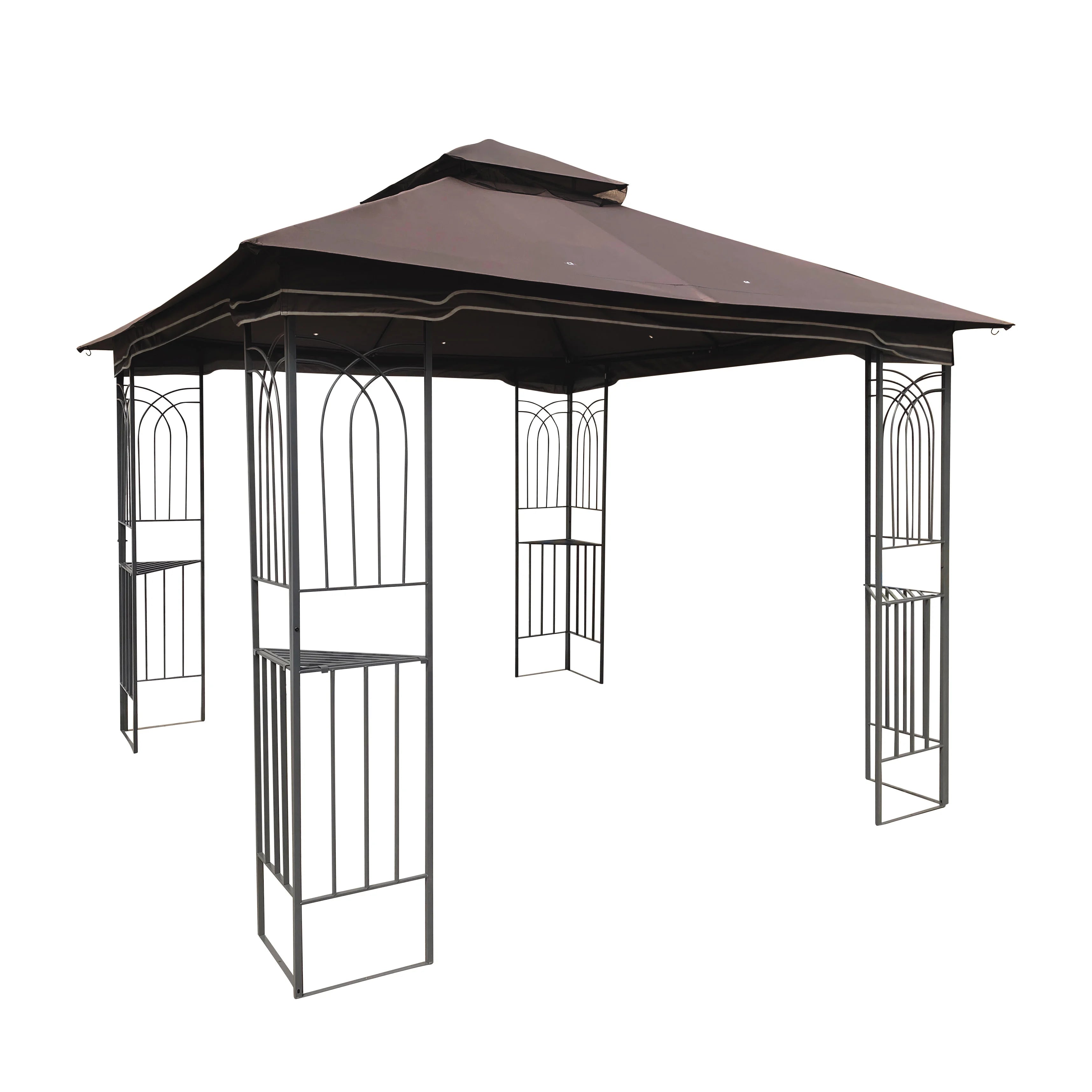 10x10 Outdoor Patio Gazebo Canopy Tent With Ventilated Double Roof And Mosquito Net, Brown Z359585