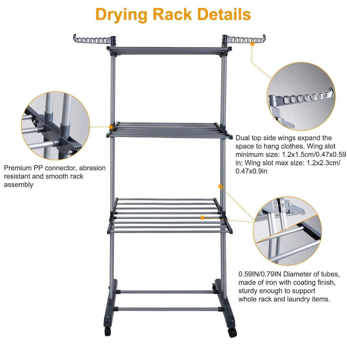 3 Tier Foldable Rolling Laundry Drying Rack Q879