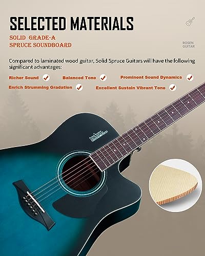 Solid Top Dreadnought Acoustic Guitar 41 Inches Spruce Blue A997