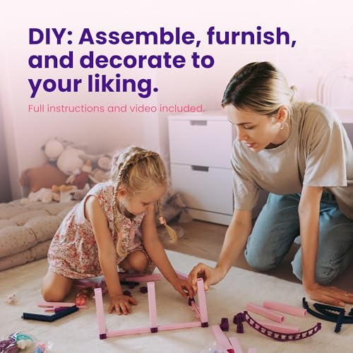 Pink and Purple 5 Room Dollhouse with 4 Princesses, 4 Unicorns, Dog, Furniture and Accessories M457