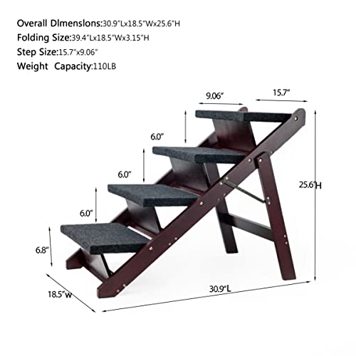 Wooden Pet Stairs Foldable Stairs & Ramp Portable Dog Ladder (Brown) U779316