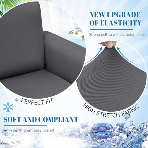 Dark Grey 3 Seat Stretch Recliner Sofa Covers 8-Pieces Non Slip Washable Y883