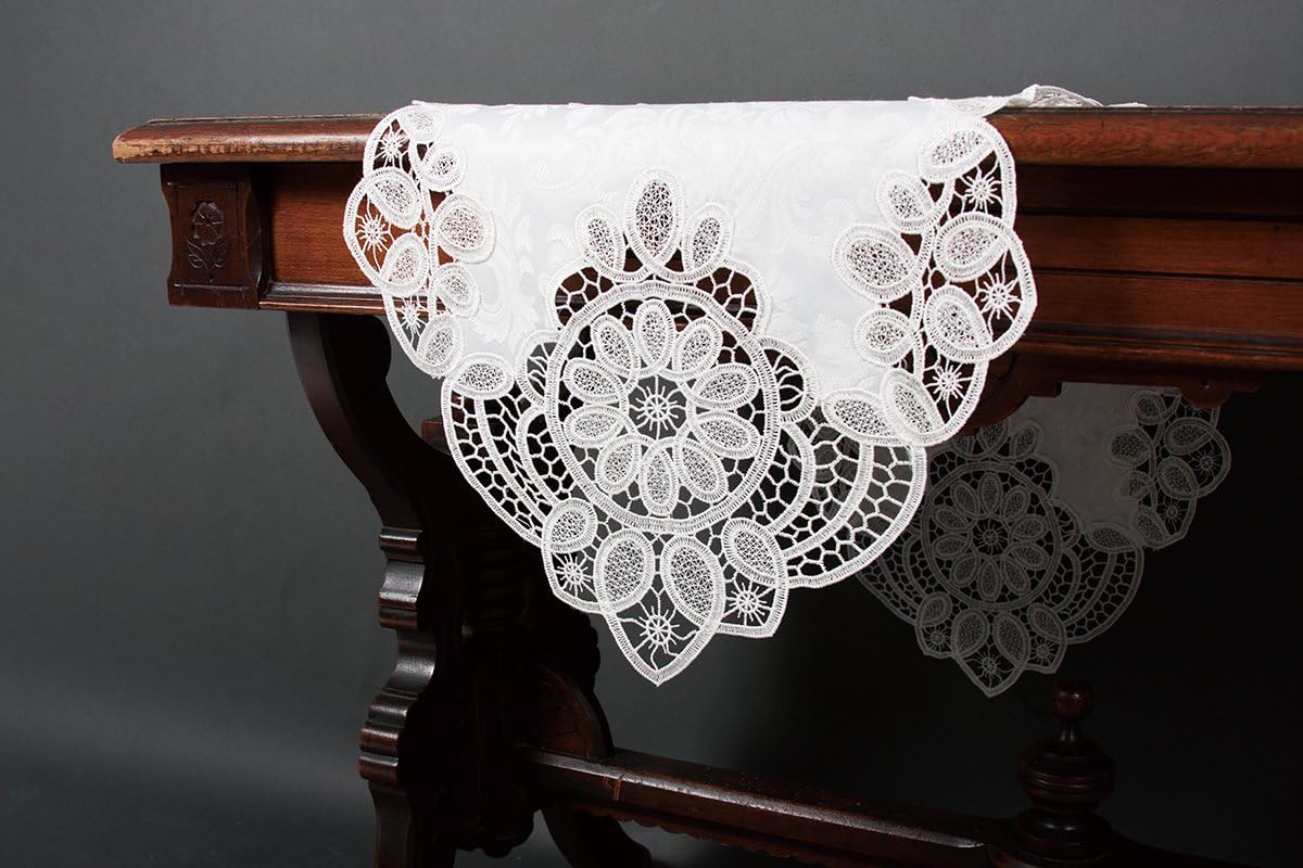 White Lace Embroidered Cutwork Table Runner, 15 by 34-Inch K4139