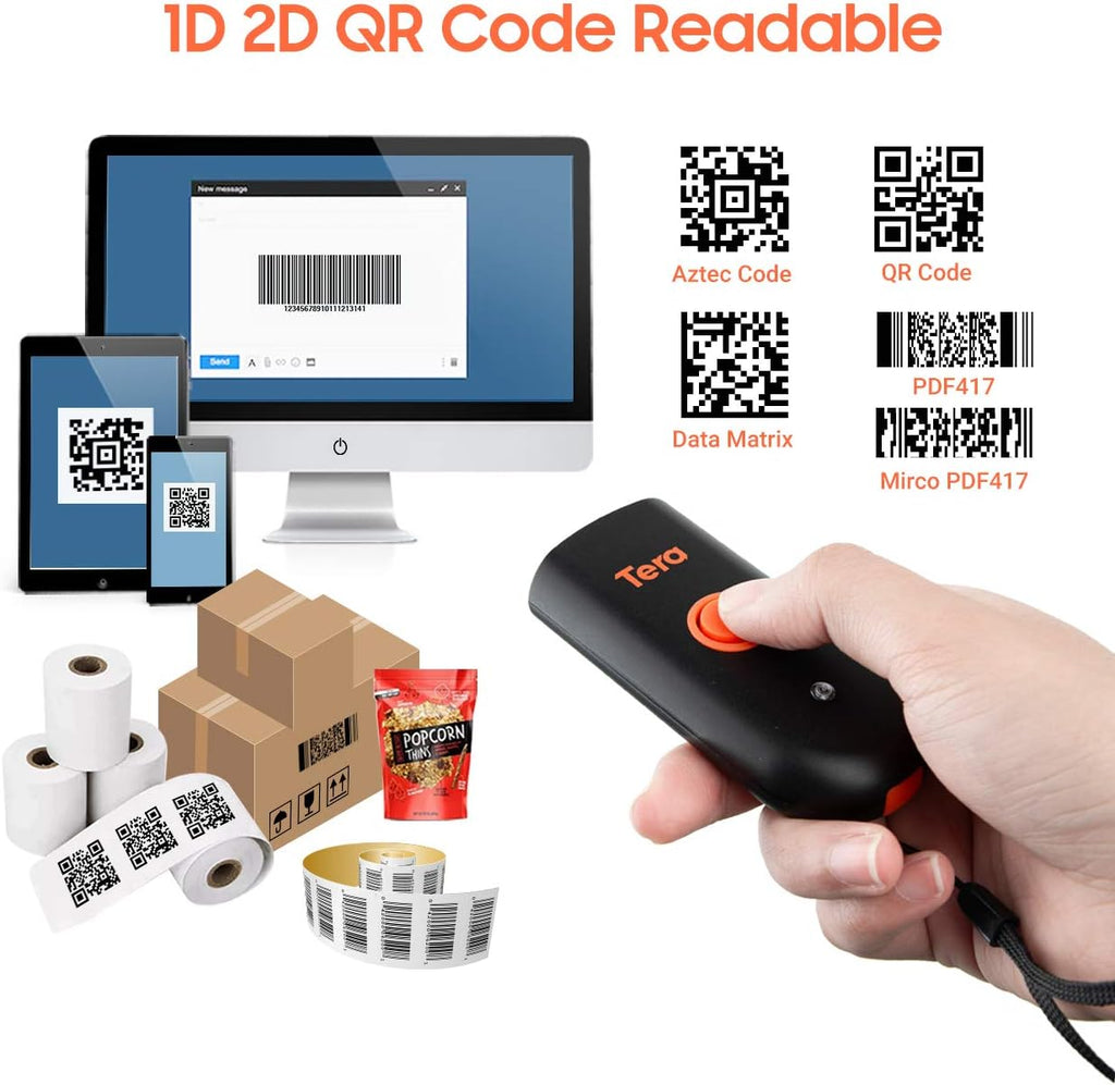 Wireless Barcode Scanner, Waterproof Shockproof Mini Pocket 2D Scanner, Bluetooth 5.0 & USB Wired & 2.4G Bar Code Reader H98153
