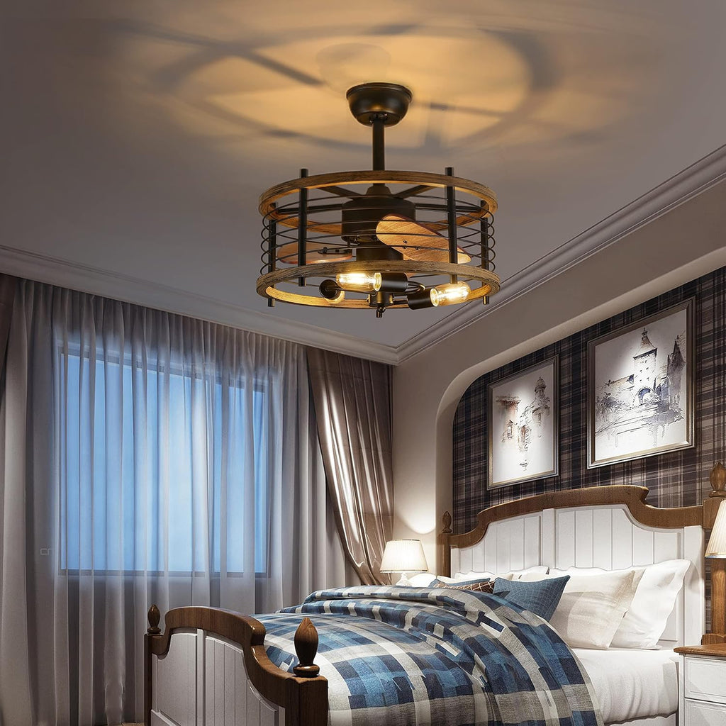 20-inch Caged Ceiling Fan with Lights, Reversible, Remote, Bladeless B45655