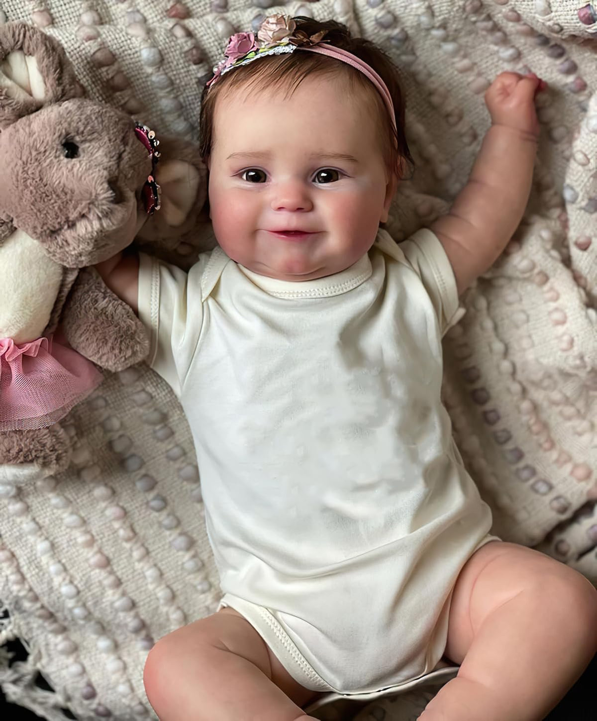 20 Inches Real Baby Size Rooted Hair Lifelike Smiling Reborn Baby Doll Full Body Silicone Vinyl Anatomically Correct Realistic Newborn Girl Dolls Waterproof Toy F16143