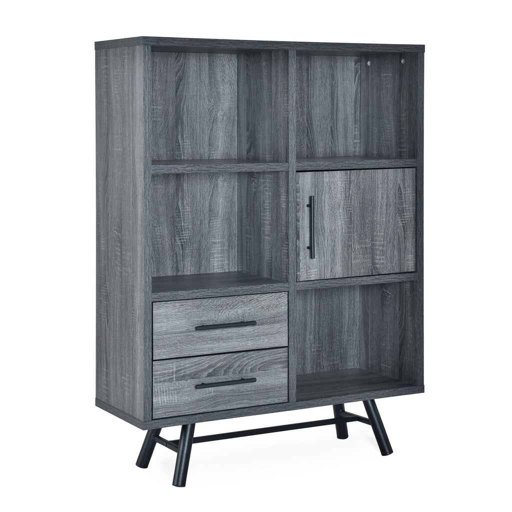 6 Shelf Cabinet Brown Oak Matte Black O733