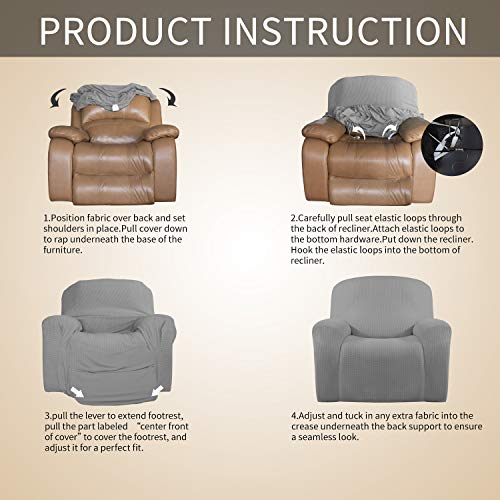Oversize Recliner Stretch Sofa Slipcover 1 Piece Polyester Spandex Jacquard Fabric Natural Y4966
