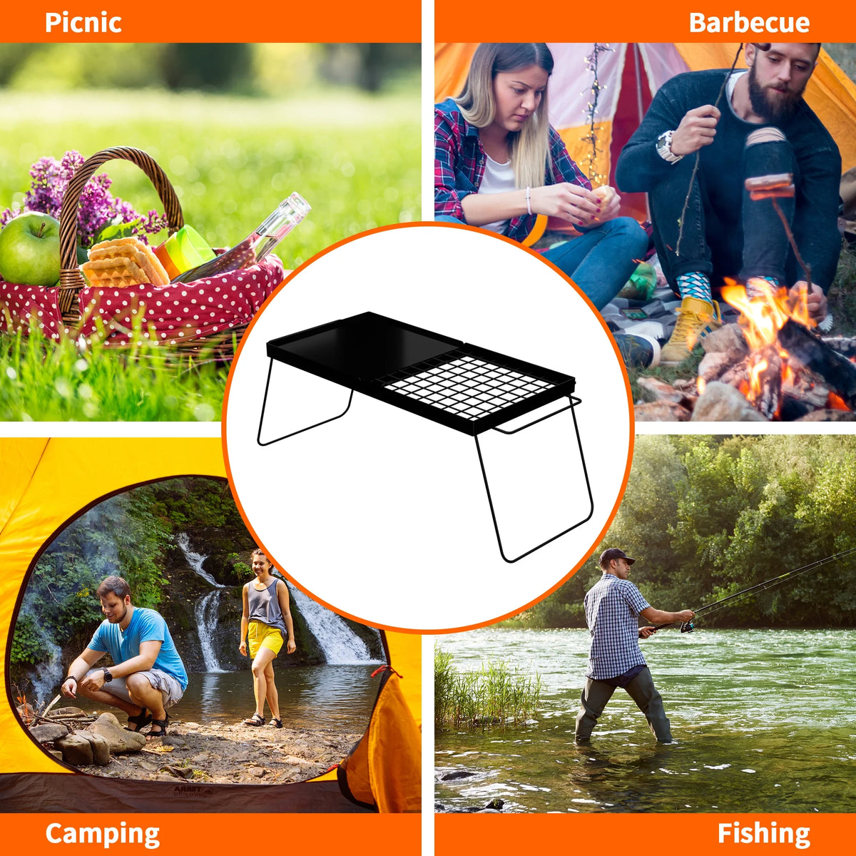 Folding Campfire Grill with Steel Mesh Grate U762