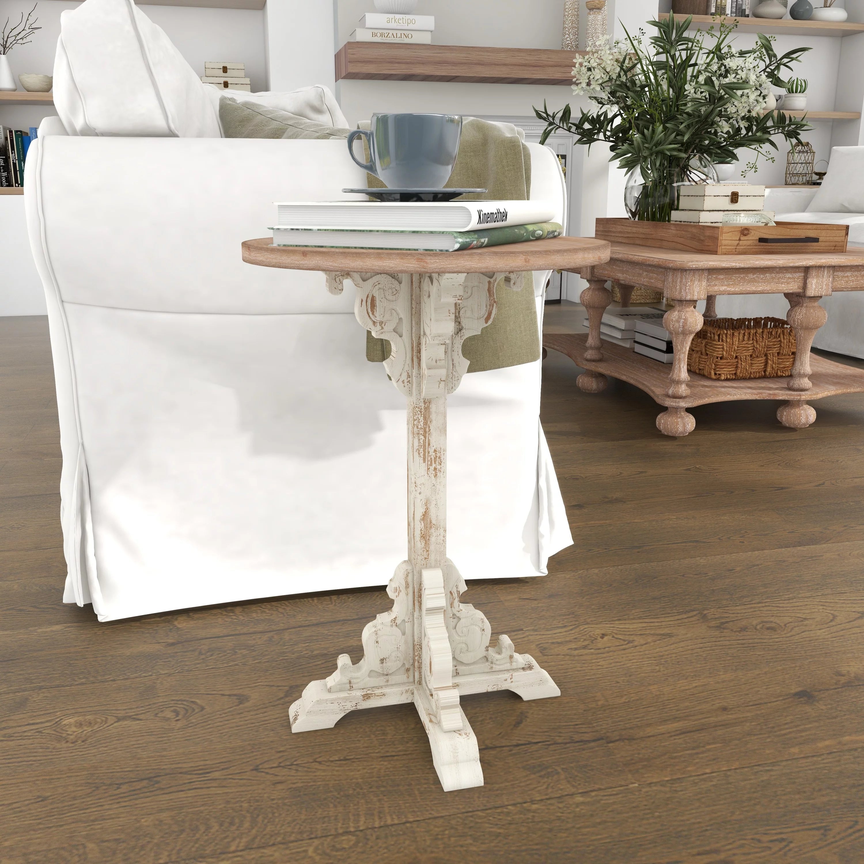 White Wood Accent Table with Brown Wood Top Q66918