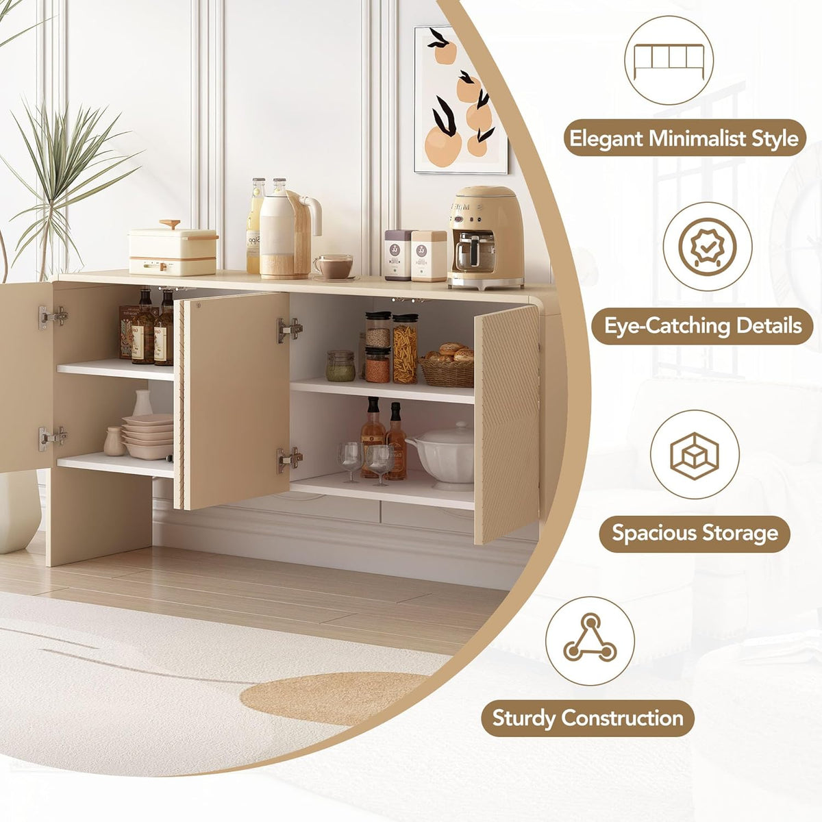 Apricot Cream 4 Door Storage Sideboard J67229