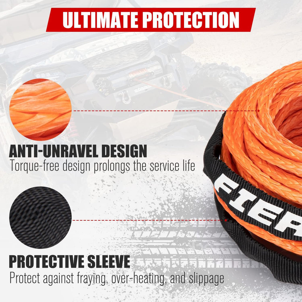 Orange 3/16 50FT Synthetic Winch Rope Cable Kit with Forged Hook Fairleads, Pack of 2 T462705