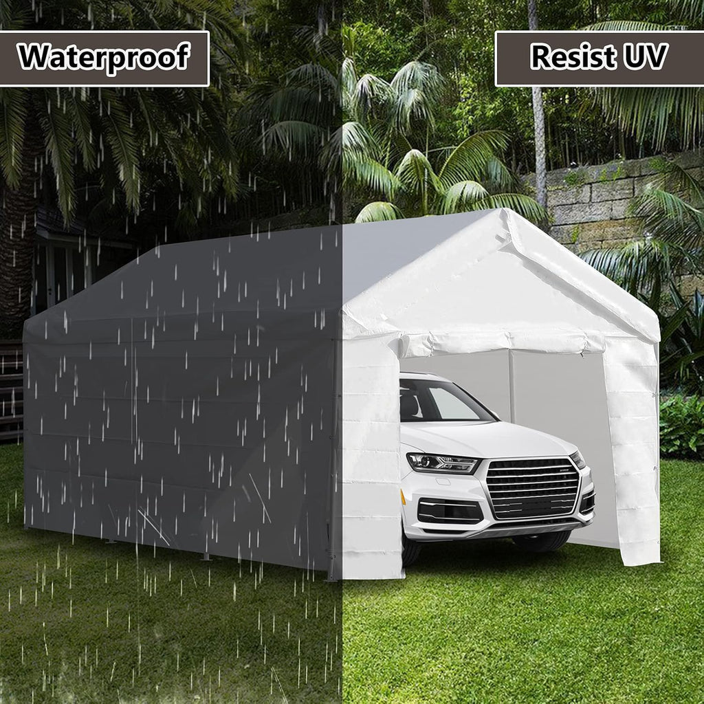 10x20 ft Heavy Duty Carport Car Canopy with Removable Sidewalls and Doors C758434