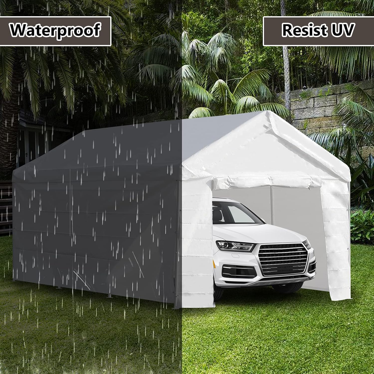10x20 ft Heavy Duty Carport Car Canopy with Removable Sidewalls and Doors C758434
