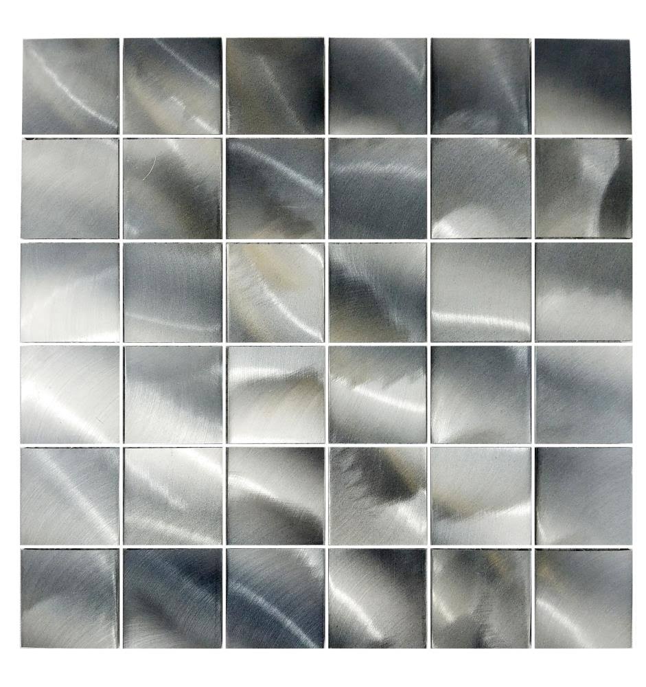 2x2x22 Brushed Aluminum Metal Brick Mosaic Wall Tile, Box of 9 D6927