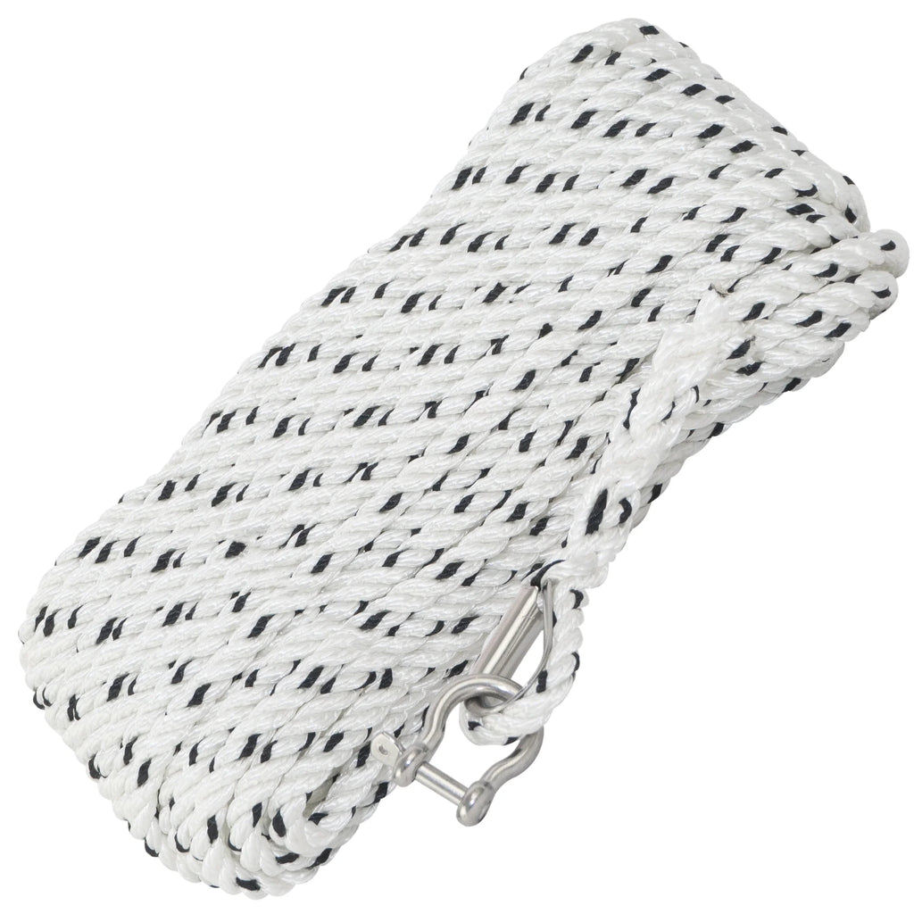 1/2 inch x 100 ft 3-Strand White Nylon Anchor Rope Line with Stainless Steel Thimble and Schakle C270