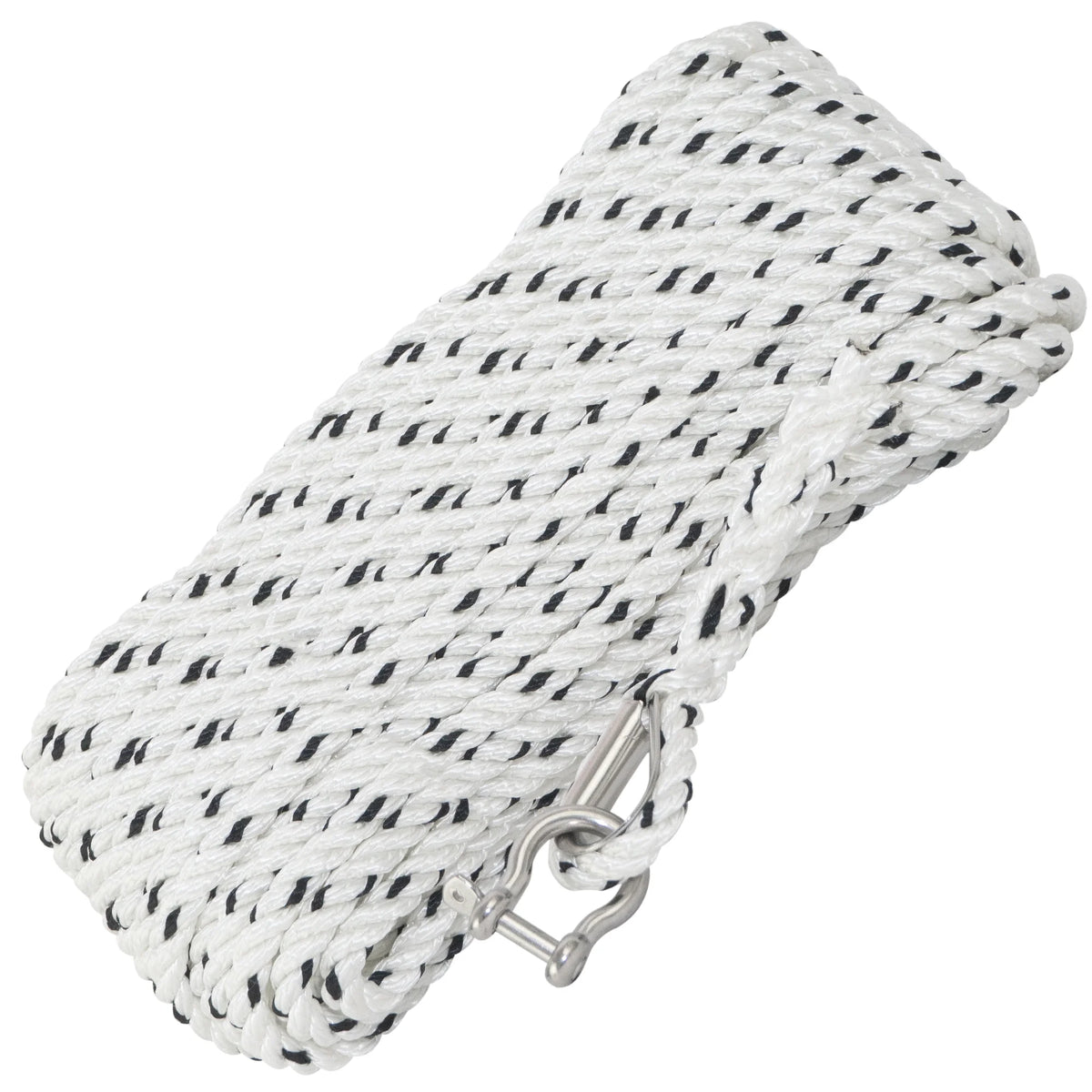 1/2 inch x 100 ft 3-Strand White Nylon Anchor Rope Line with Stainless Steel Thimble and Schakle C270