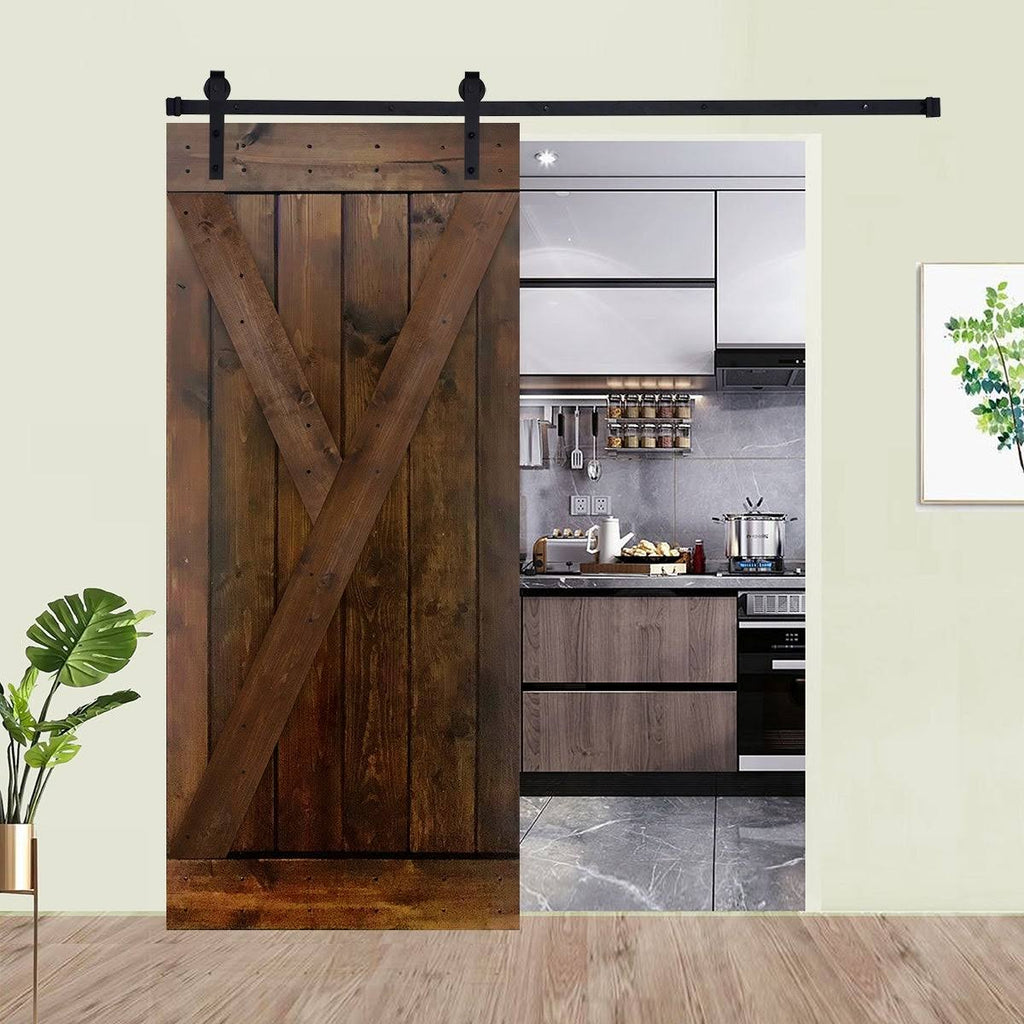 12-Panel Dark Brown Painted Wood Sliding Door with Installation Hardware Kit K295960