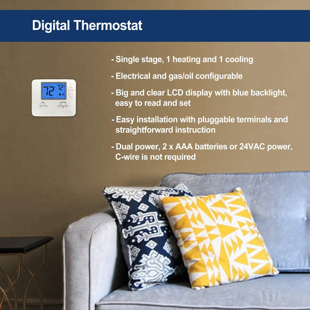 2PK White Non-Programmable Digital Thermostat with Large LCD Display R107