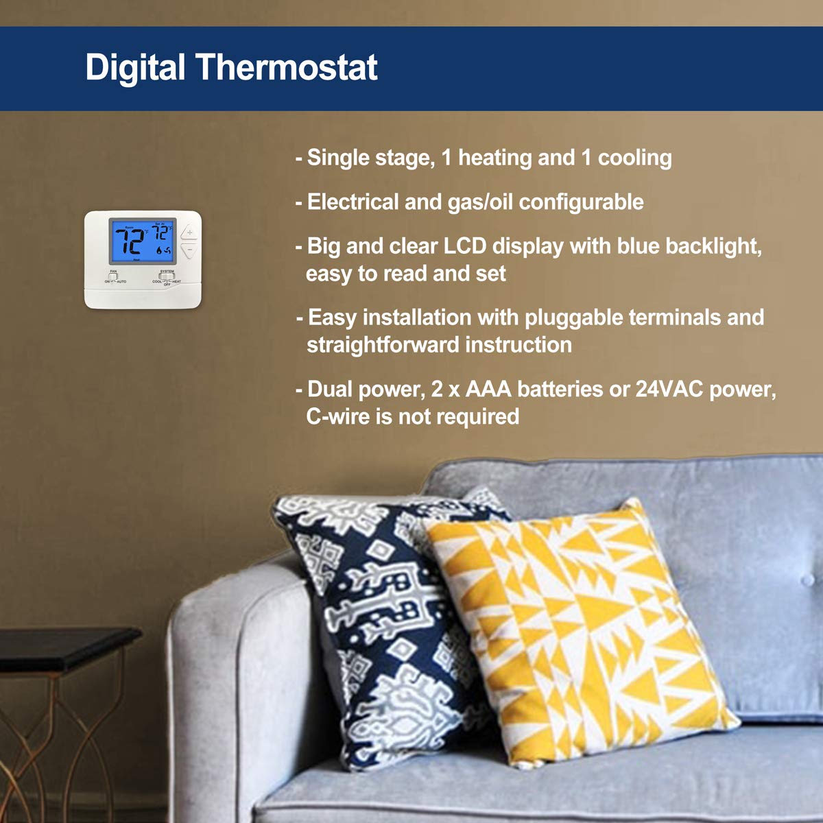 2PK White Non-Programmable Digital Thermostat with Large LCD Display R107