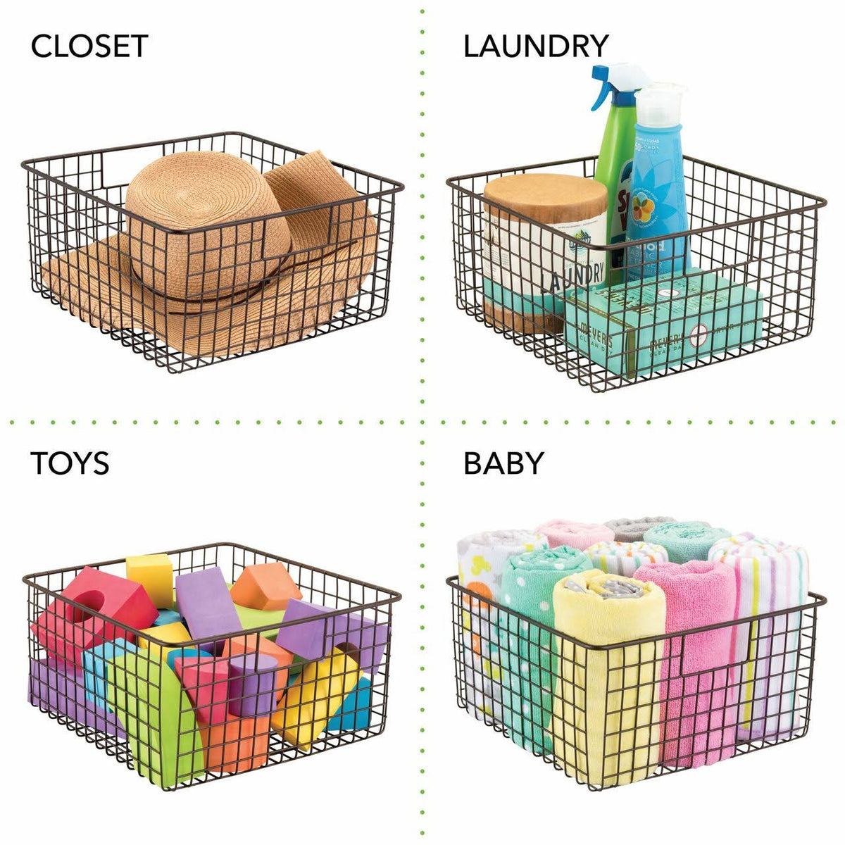 4 Pack Metal Wire Food Storage Organizer Bin, Soft Brass C603