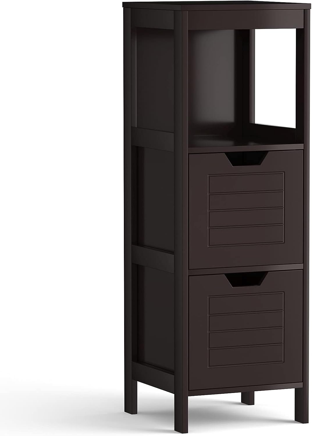 Espresso Wood Bathroom Floor Cabinet with 2 Adjustable Drawers G89343