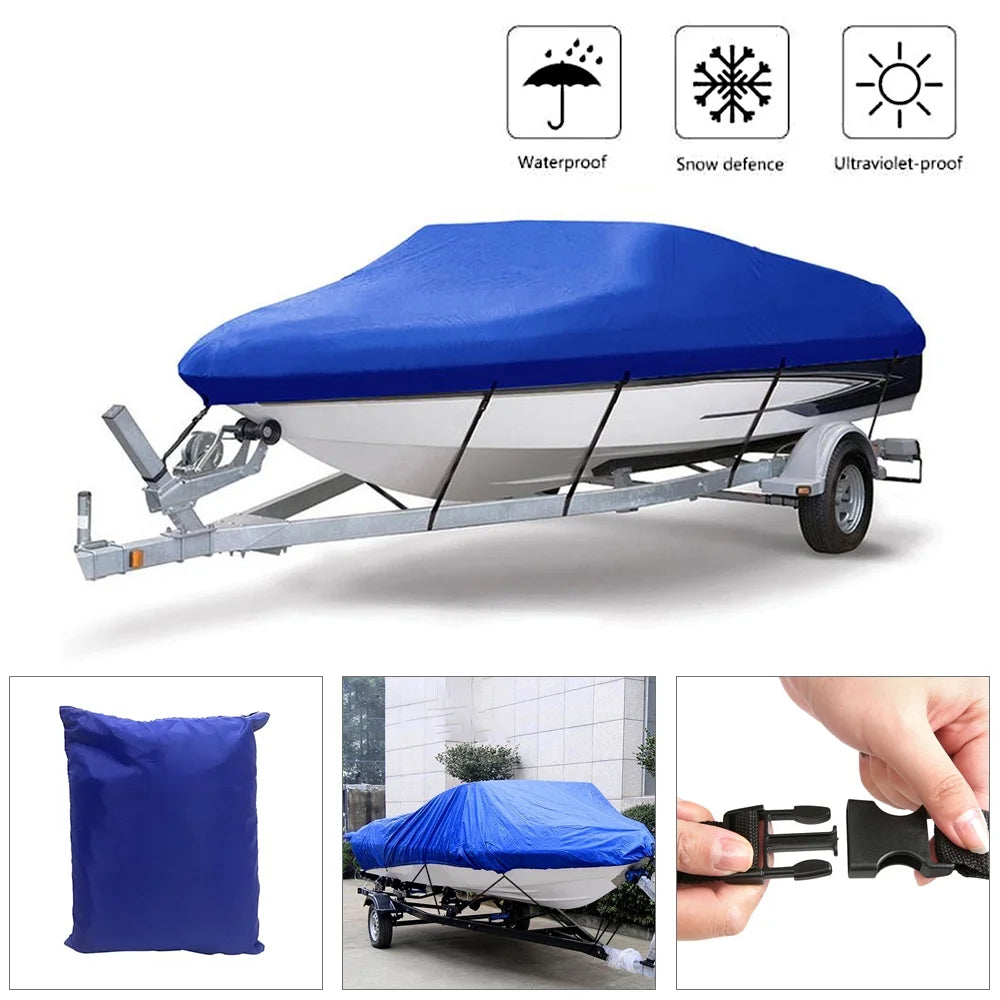 Boat Cover Waterproof Heavy Duty Silver Reflective 300D Oxford Fabric Fits V-HULL TRI-HULL Runabouts and Bass Boats 11-13FT G60713