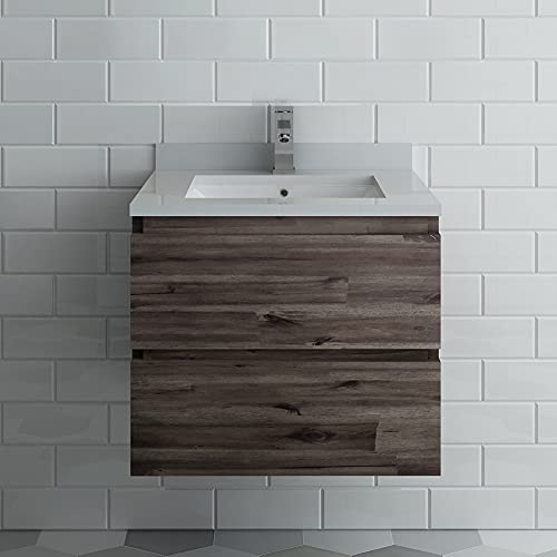 24 Inch Wall Hung Bathroom Vanity with Quartz Countertop and Ceramic Sink S451877