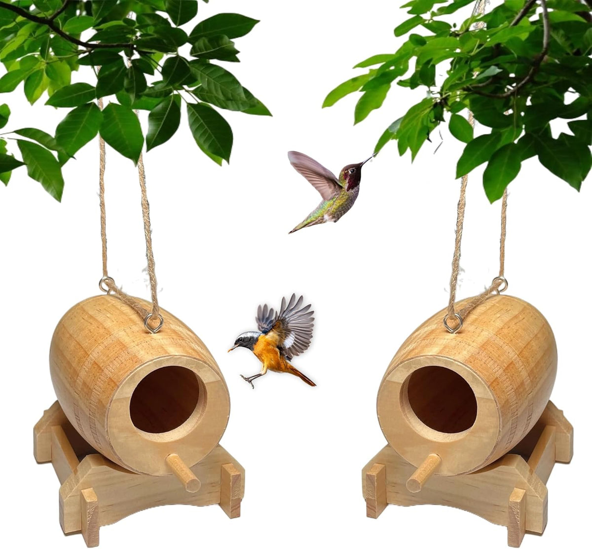 2 Pack Natural Wooden Hummingbird House J710