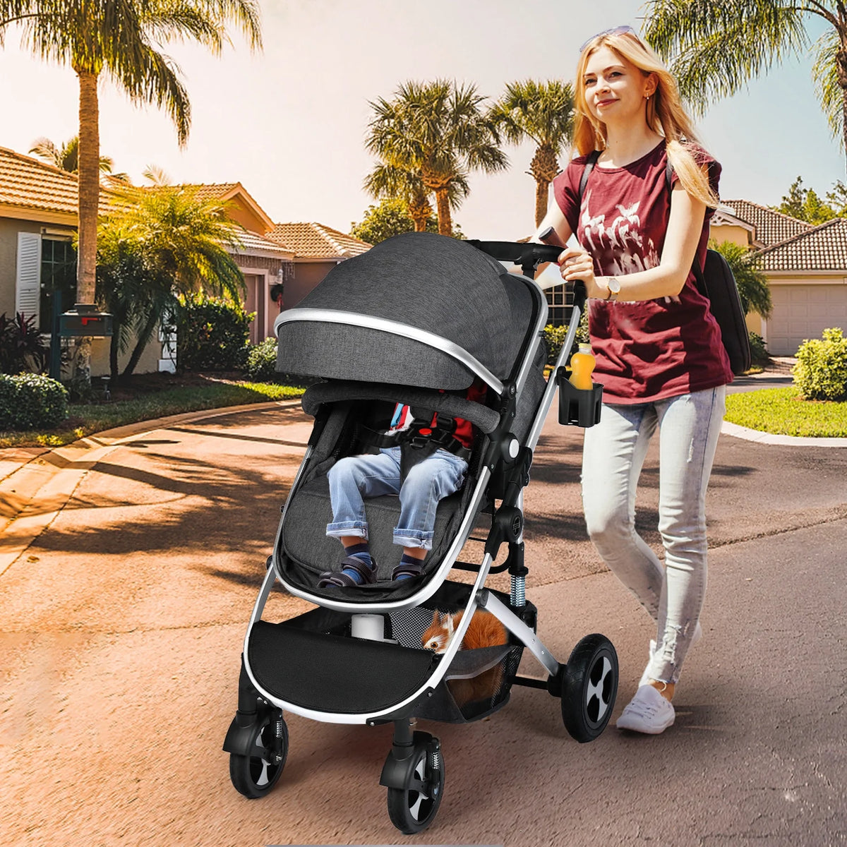 2 in 1 Convertible Baby Stroller, Dark Grey P788153