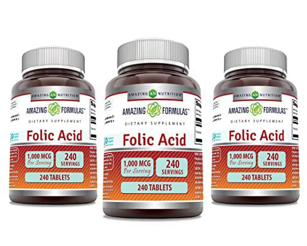 Folic Acid 1000 mcg 240 Tablets Supplement Pack of 3 O100465